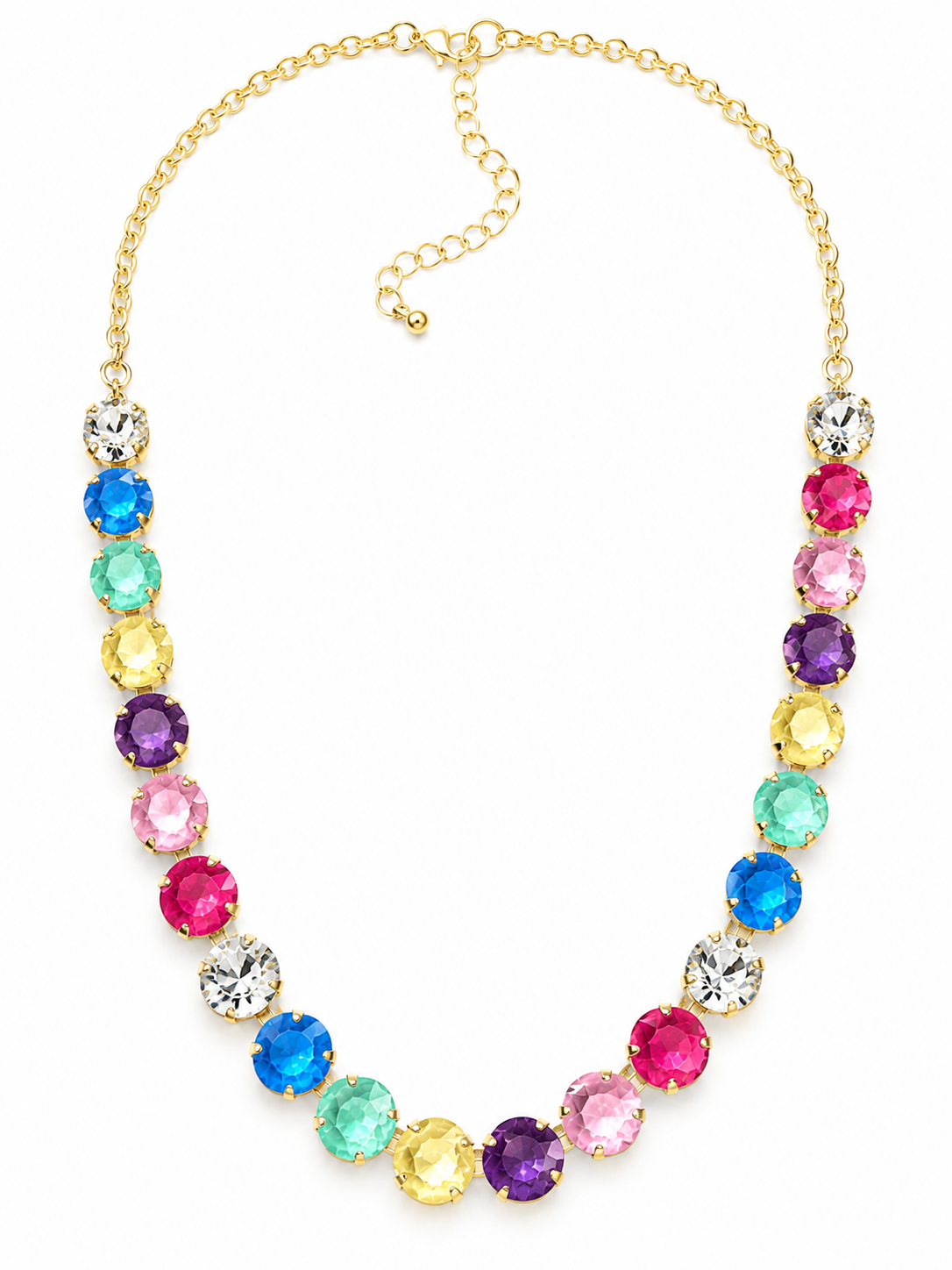 Posh Pastel Sparkle Candy Rhinestone Necklace in Gold or Silver