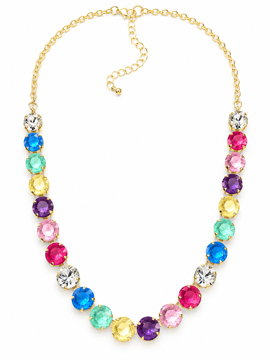Posh Pastel Sparkle Candy Rhinestone Necklace in Gold or Silver
