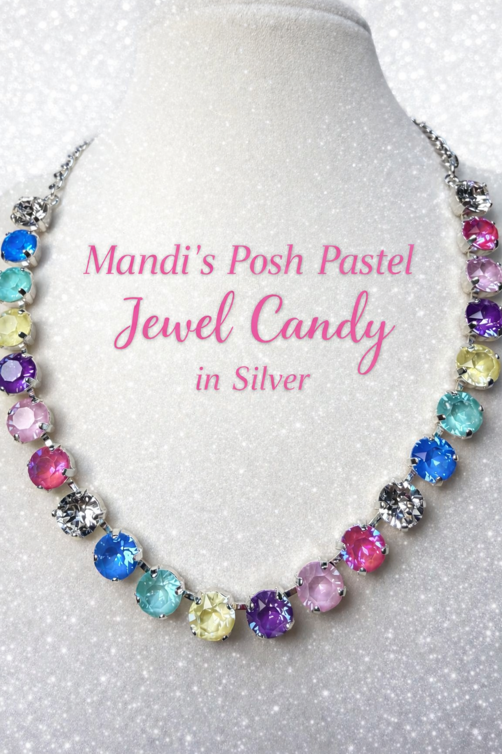 Posh Pastel Sparkle Candy Rhinestone Necklace in Gold or Silver