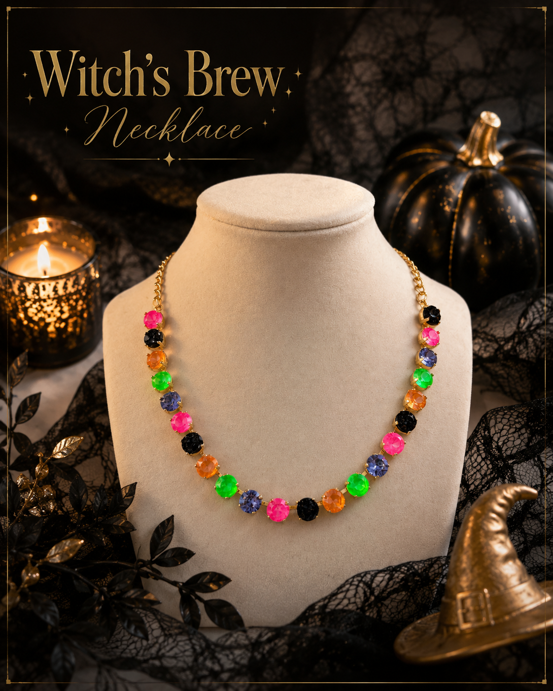Witches Brew Halloween Rhinestone Necklace