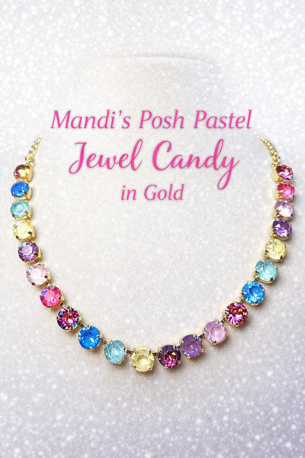 Posh Pastel Sparkle Candy Rhinestone Necklace in Gold or Silver