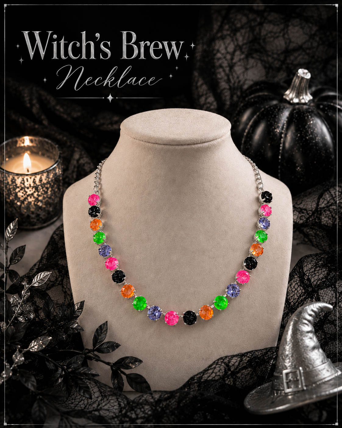 Witches Brew Halloween Rhinestone Necklace