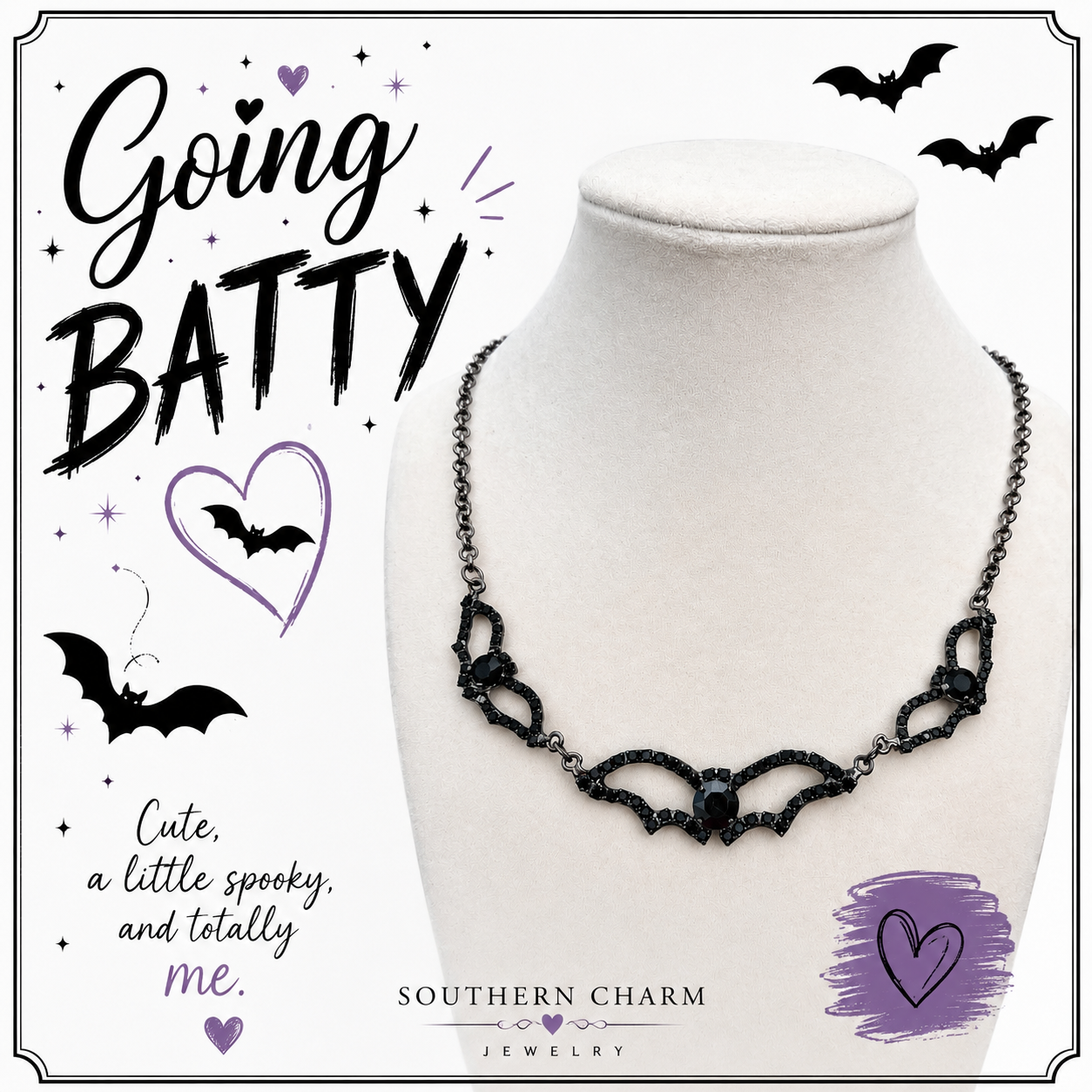 Going Batty Rhinestone Halloween Necklace